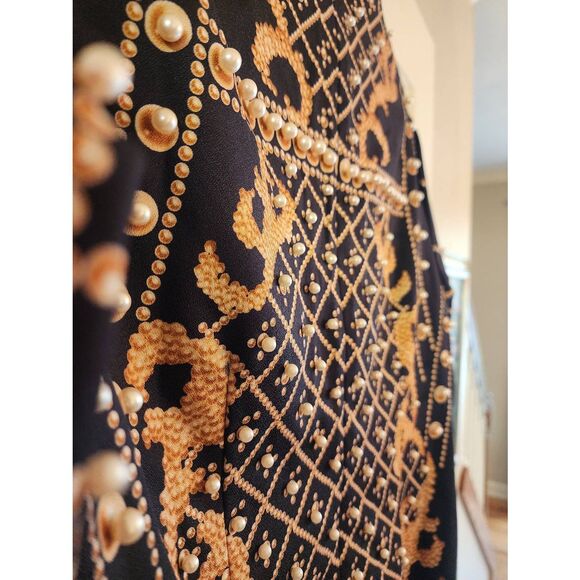 Women's fashion mock neck printed faux pearl beaded long sleeve size Large black - Picture 9 of 12